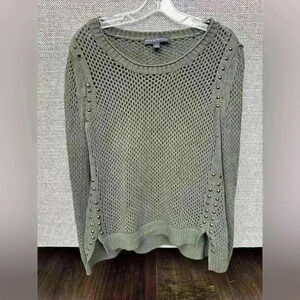Rock & Republic Women's 100% Cotton Long‎ Sleeve Mesh Sweater With Studs Size M